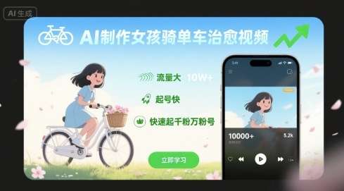 AI制作治愈女孩单车视频，快速起号引流，轻松获取千粉万粉！-微七七网-是一个专注于全域获客|流量矩阵化打法的团队！