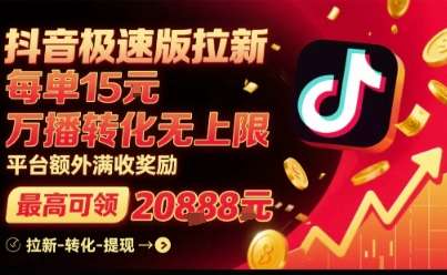 抖音极速版拉新奖励升级：每单15元高收益，万播转化无上限，平台额外满收奖励！-微七七网-是一个专注于全域获客|流量矩阵化打法的团队！