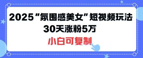 2025不露脸氛围感美女短视频，30天涨粉5万，小白可复制玩法！-微七七网-是一个专注于全域获客|流量矩阵化打法的团队！