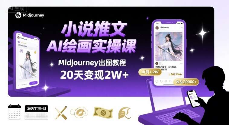 AI绘画赚钱攻略：Midjourney小说推文实战，20天赚2W教程-微七七网-是一个专注于全域获客|流量矩阵化打法的团队！