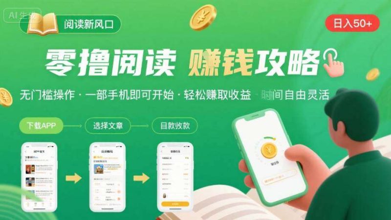 零撸阅读新风口来袭：无门槛手机赚钱，日入50-300元揭秘-微七七网-是一个专注于全域获客|流量矩阵化打法的团队！