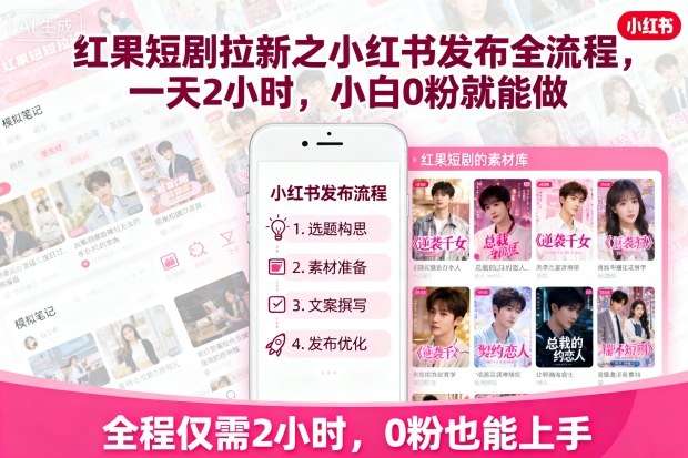 红果短剧拉新小红书实操指南：0粉起步每天2小时，轻松日赚500+-微七七网-是一个专注于全域获客|流量矩阵化打法的团队！