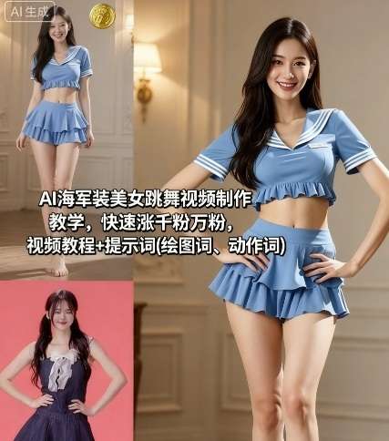 AI海军装美女跳舞视频制作教程：零基础3天快速涨粉秘籍，附独家绘图动作提示词-微七七网-是一个专注于全域获客|流量矩阵化打法的团队！