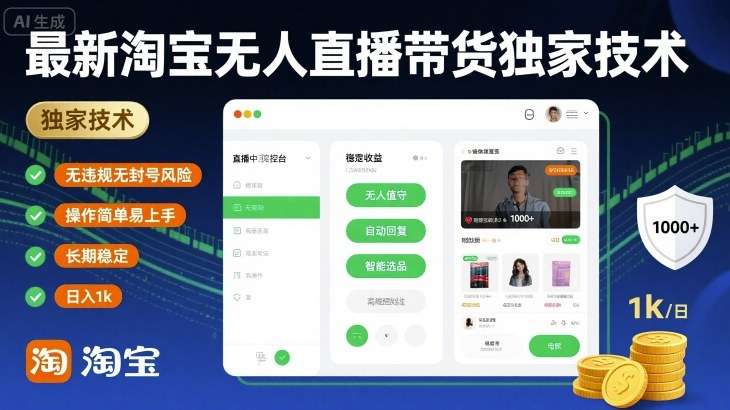 淘宝无人直播带货防封技术：安全稳定日赚1000+，新手当天上手【实战揭秘】-微七七网-是一个专注于全域获客|流量矩阵化打法的团队！