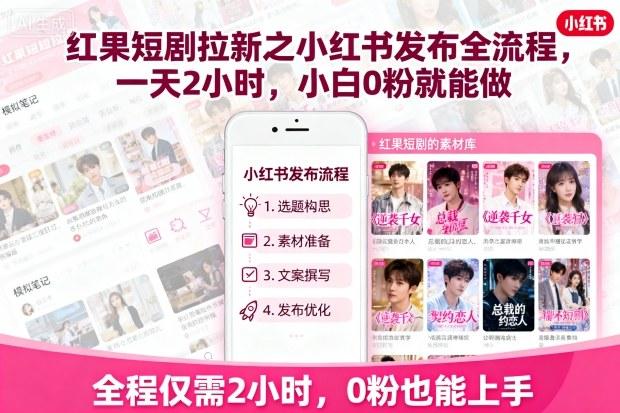 红果短剧拉新小红书实操指南：0粉起步每天2小时，轻松日赚500+-微七七网-是一个专注于全域获客|流量矩阵化打法的团队！