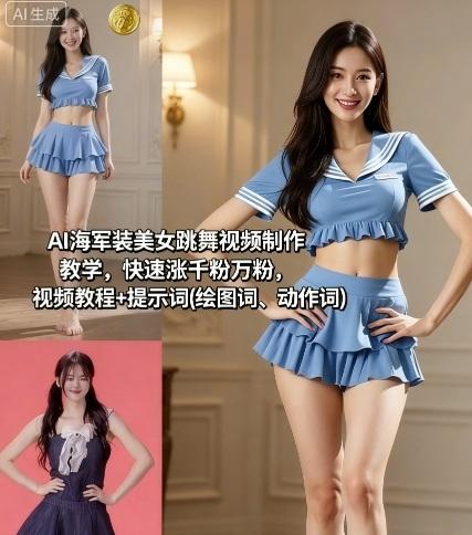 AI海军装美女跳舞视频制作教程：零基础3天快速涨粉秘籍，附独家绘图动作提示词-微七七网-是一个专注于全域获客|流量矩阵化打法的团队！