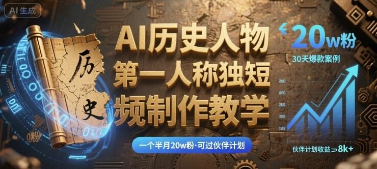 AI历史人物第一人称独白短视频制作实战：一个半月快速涨粉20W，伙伴计划通关全教程-微七七网-是一个专注于全域获客|流量矩阵化打法的团队！