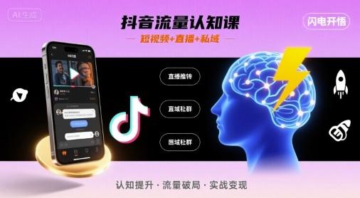 抖音流量认知进阶秘籍：短视频+直播+私域系统提升，闪电开悟实战指南-微七七网-是一个专注于全域获客|流量矩阵化打法的团队！