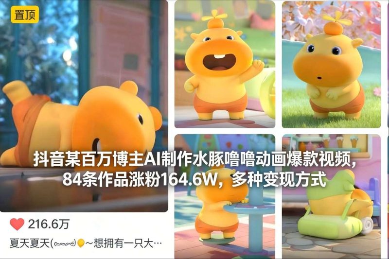 揭秘抖音百万博主：AI制作水豚噜噜动画，84条作品涨粉164.6W，多元变现模式解析-微七七网-是一个专注于全域获客|流量矩阵化打法的团队！