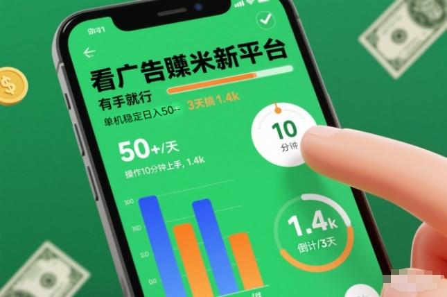 看广告賺米新平台全揭秘：有手就行！单机稳定日入50+，10分钟轻松上手，亲测3天赚1.4K-微七七网-是一个专注于全域获客|流量矩阵化打法的团队！