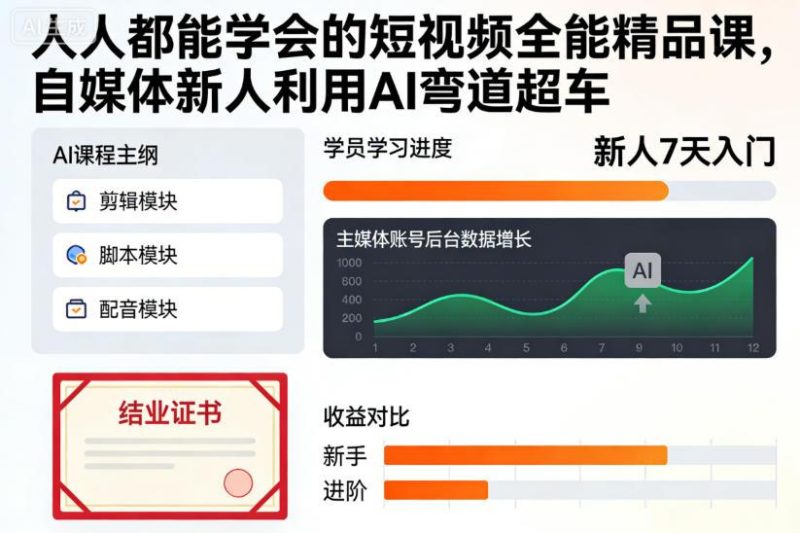 自媒体新人必备：AI驱动短视频弯道超车全攻略，零基础速成精品课一学就会-微七七网-是一个专注于全域获客|流量矩阵化打法的团队！