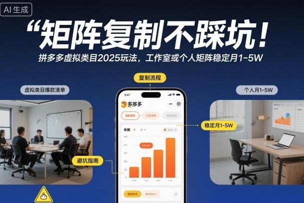 2025拼多多虚拟类目矩阵复制实战揭秘：工作室个人避坑指南，稳定月入1-5W-微七七网-是一个专注于全域获客|流量矩阵化打法的团队！