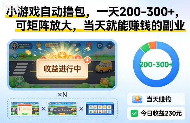 小游戏自动撸包副业实操揭秘：日赚200-300+矩阵放大，当天见效赚钱攻略！-微七七网-是一个专注于全域获客|流量矩阵化打法的团队！