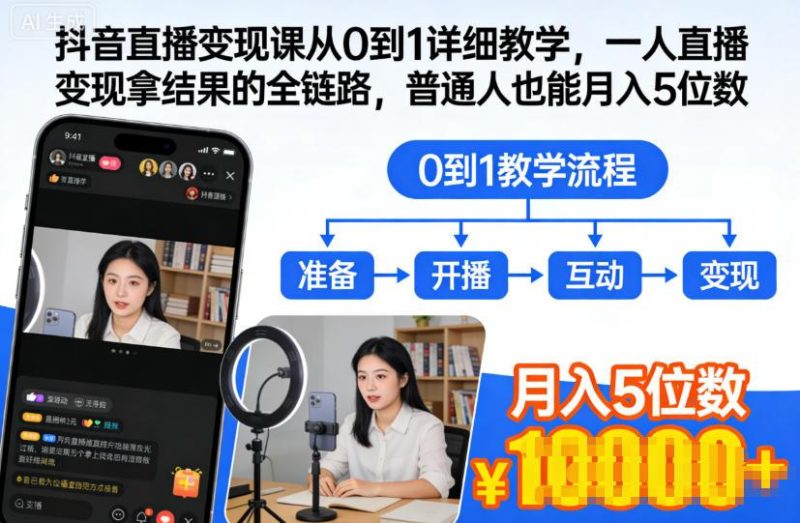 抖音直播变现全链路实操课：零基础入门到月入过万的独家教学指南-微七七网-是一个专注于全域获客|流量矩阵化打法的团队！