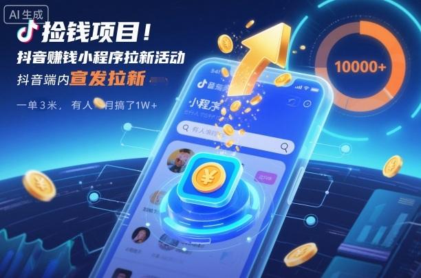 抖音赚钱小程序拉新活动揭秘：一单3元实操攻略，半月轻松赚取1W+的捡钱项目-微七七网-是一个专注于全域获客|流量矩阵化打法的团队！