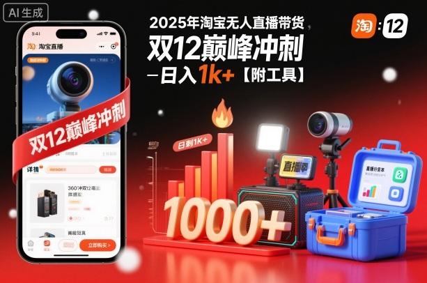 2025年淘宝无人直播带货实操秘籍：双12冲刺日赚1000+，工具免费领与内幕揭秘-微七七网-是一个专注于全域获客|流量矩阵化打法的团队！