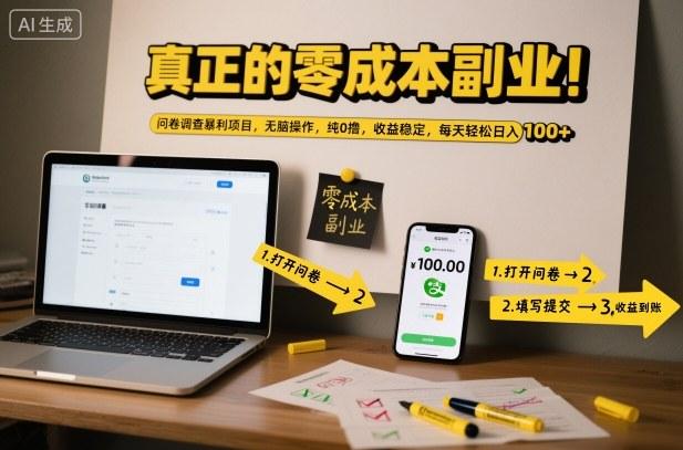 零成本问卷调查暴利项目实操揭秘：无脑操作每天稳定赚100+，纯白撸副业全解析！-微七七网-是一个专注于全域获客|流量矩阵化打法的团队！