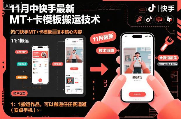 2023年11月快手MT+卡模板搬运技术揭秘：安卓手机1:1全赛道作品搬运实操教程-微七七网-是一个专注于全域获客|流量矩阵化打法的团队！