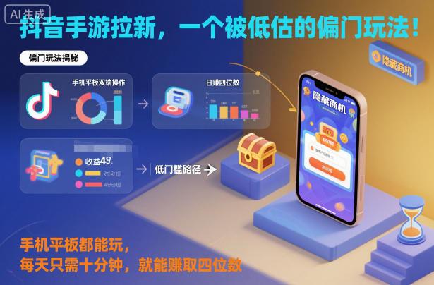 抖音手游拉新赚钱秘籍：小众蓝海玩法全解析，手机平板每日十分钟轻松实现四位数收入！-微七七网-是一个专注于全域获客|流量矩阵化打法的团队！
