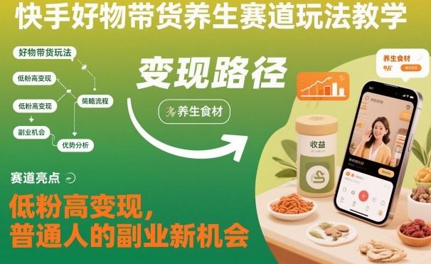 快手好物带货养生赛道实战教学：低粉账号高效变现，普通人副业新机遇揭秘-微七七网-是一个专注于全域获客|流量矩阵化打法的团队！