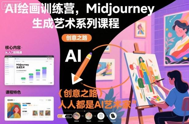 零基础AI绘画训练营：MIDJOURNEY生成艺术从入门到精通，轻松开启你的AI艺术家创意变现之路-微七七网-是一个专注于全域获客|流量矩阵化打法的团队！
