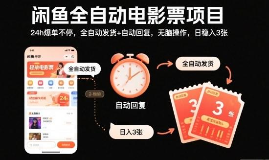 闲鱼全自动电影票项目实战揭秘：24小时爆单技巧，自动发货回复无脑操作，日稳赚3张收益秘籍-微七七网-是一个专注于全域获客|流量矩阵化打法的团队！