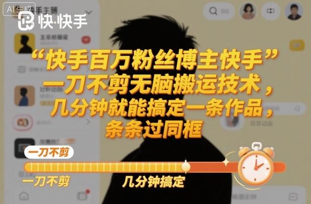 快手百万粉丝博主亲授：一刀不剪无脑搬运技术，3分钟快速产出作品，100%过同框秘籍！-微七七网-是一个专注于全域获客|流量矩阵化打法的团队！