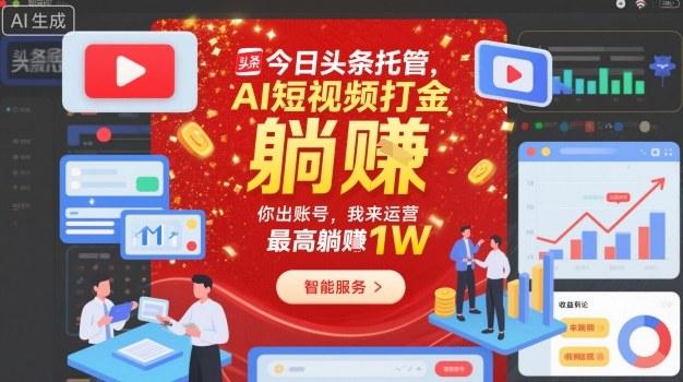 【独家揭秘】今日头条托管新策略：AI短视频打金实操，账号合作运营，轻松躺赚10000元！-微七七网-是一个专注于全域获客|流量矩阵化打法的团队！