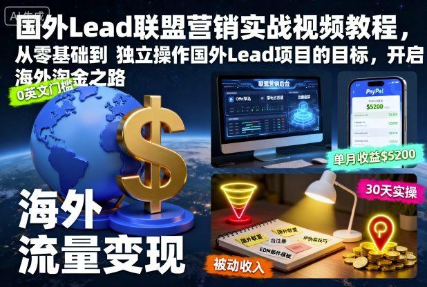 国外LEAD联盟营销实战视频教程：零基础速成到独立操作，带你开启海外淘金赚钱项目-微七七网-是一个专注于全域获客|流量矩阵化打法的团队！