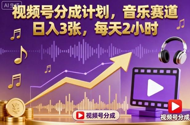 视频号分成计划音乐赛道实战：日入3张每天仅需2小时，轻松赚收益！-微七七网-是一个专注于全域获客|流量矩阵化打法的团队！