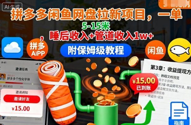 拼多多闲鱼网盘拉新项目实操揭秘：单笔赚5-15米，睡后收入+管道收入月入1W+（附保姆级教程）-微七七网-是一个专注于全域获客|流量矩阵化打法的团队！