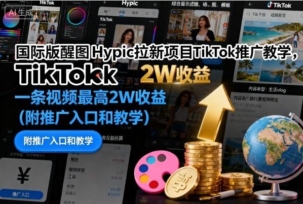 海外版醒图HYPIC拉新赚钱教程：TikTok推广单视频收益破2万，附独家入口与实操教学-微七七网-是一个专注于全域获客|流量矩阵化打法的团队！