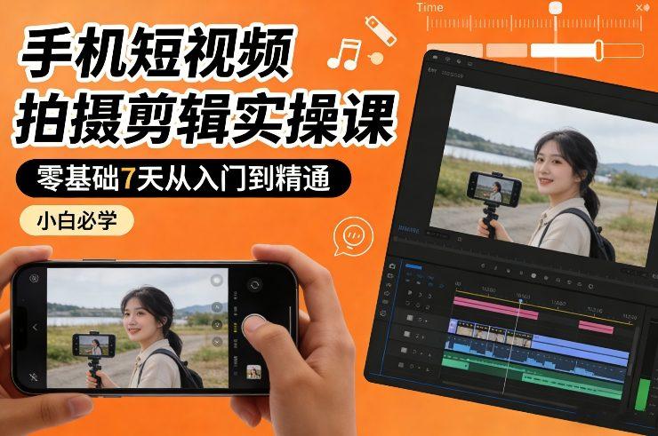 手机短视频拍摄剪辑零基础实操课：7天速成从入门到精通，小白必学全攻略-微七七网-是一个专注于全域获客|流量矩阵化打法的团队！