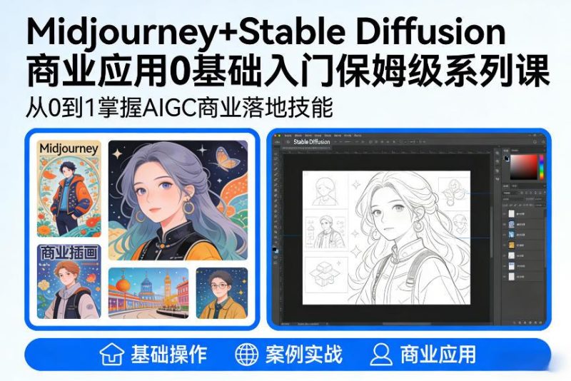 零基础掌握Midjourney与Stable Diffusion：AIGC商业应用实战从入门到精通教程-微七七网-是一个专注于全域获客|流量矩阵化打法的团队！