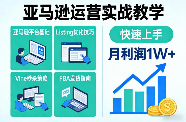 亚马逊运营实战教程：LISTING优化+VINE秒杀+FBA发货全攻略，快速提升销量，实现月入1W店铺盈利-微七七网-是一个专注于全域获客|流量矩阵化打法的团队！